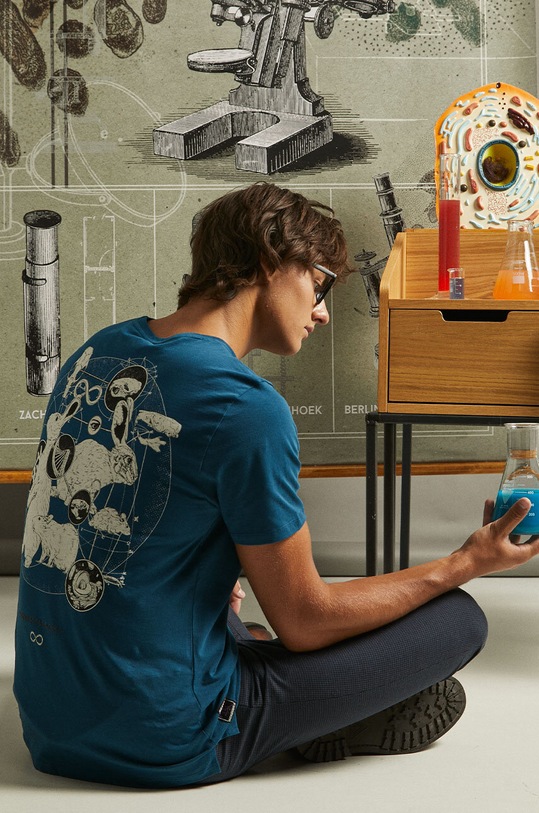 T-shirt bawełniany męski z kolekcji Science kolor zielony okrągły turkusowy RW23.TSM600