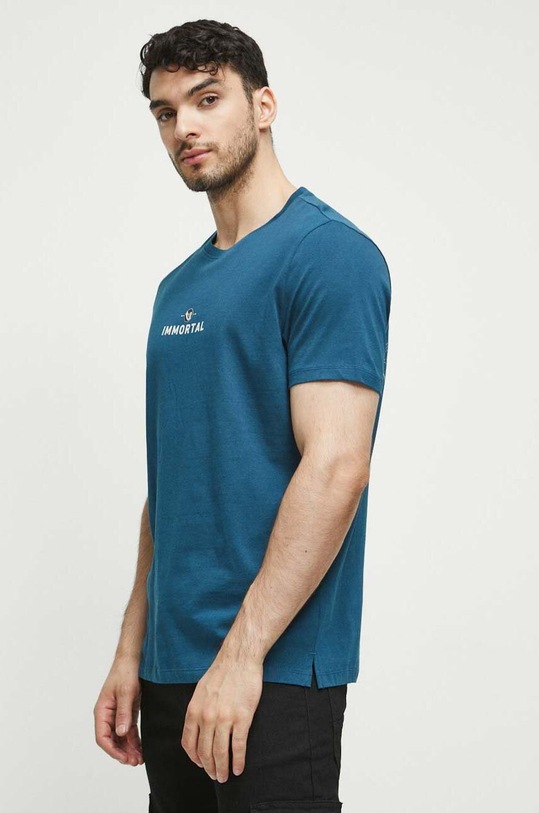 T-shirt bawełniany męski z kolekcji Science kolor zielony turkusowy RW23.TSM600