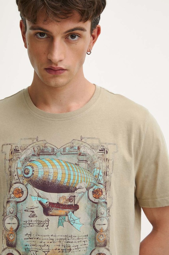 T-shirt bawełniany męski z nadrukiem kolor beżowy beżowy RW23.TSM800