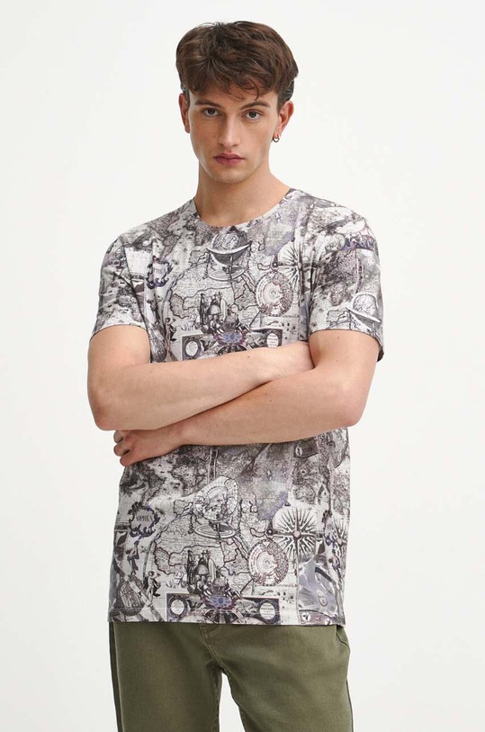 T-shirt bawełniany męski wzorzysty kolor beżowy bawełna beżowy RW23.TSM803