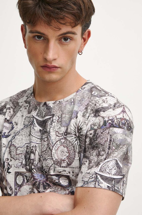 T-shirt bawełniany męski wzorzysty kolor beżowy beżowy RW23.TSM803