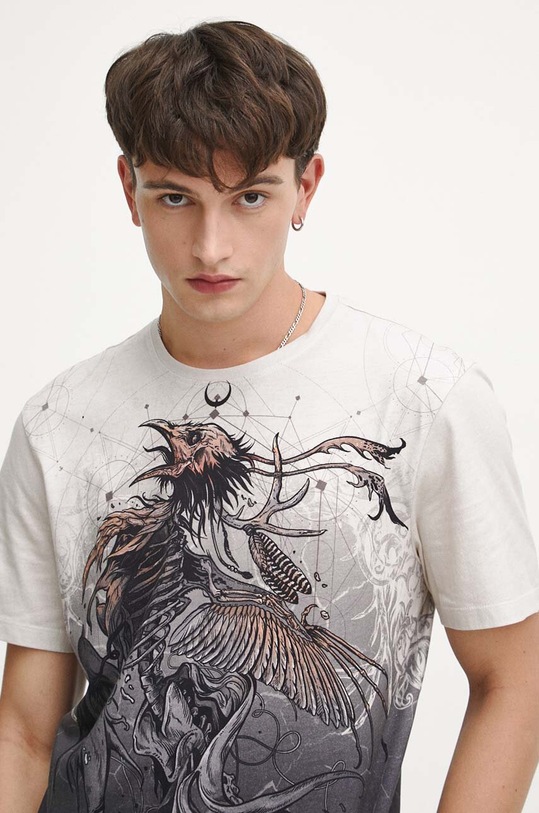 Odzież T-shirt bawełniany męski z kolekcji Bestiariusz kolor beżowy RW23.TSM852 beżowy