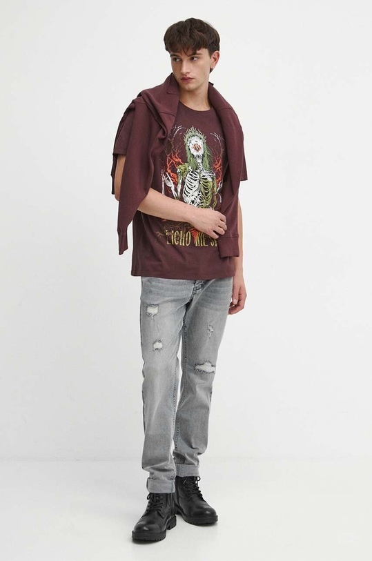 Odzież T-shirt bawełniany męski z kolekcji Bestiariusz kolor bordowy RW23.TSM854 bordowy