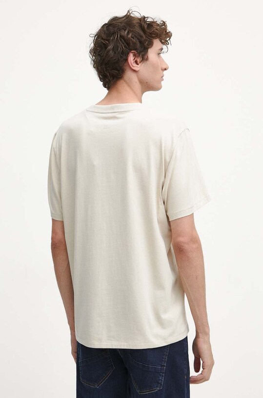 Odzież T-shirt bawełniany męski z nadrukiem z domieszką elastanu kolor beżowy RW23.TSM901 beżowy