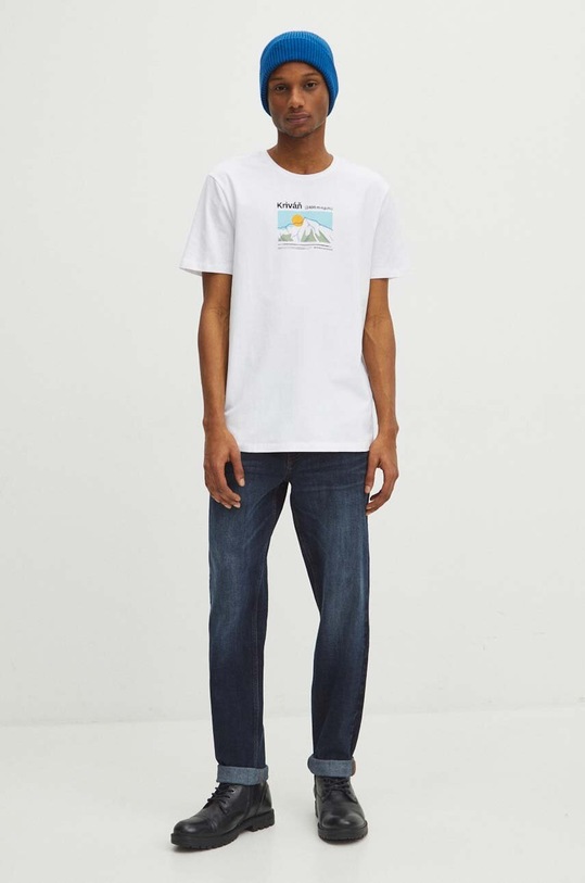 T-shirt bawełniany męski z domieszką elastanu z nadrukiem kolor biały RW23.TSM910 biały RW23