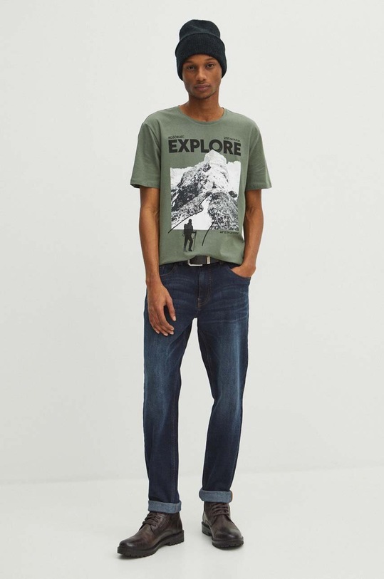 T-shirt bawełniany męski z domieszką elastanu z nadrukiem kolor zielony RW23.TSM913 zielony RW23