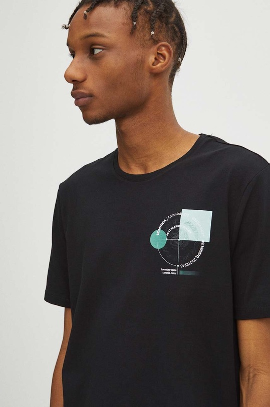 T-shirt bawełniany męski z domieszką elastanu z nadrukiem kolor czarny okrągły czarny RW23.TSM917