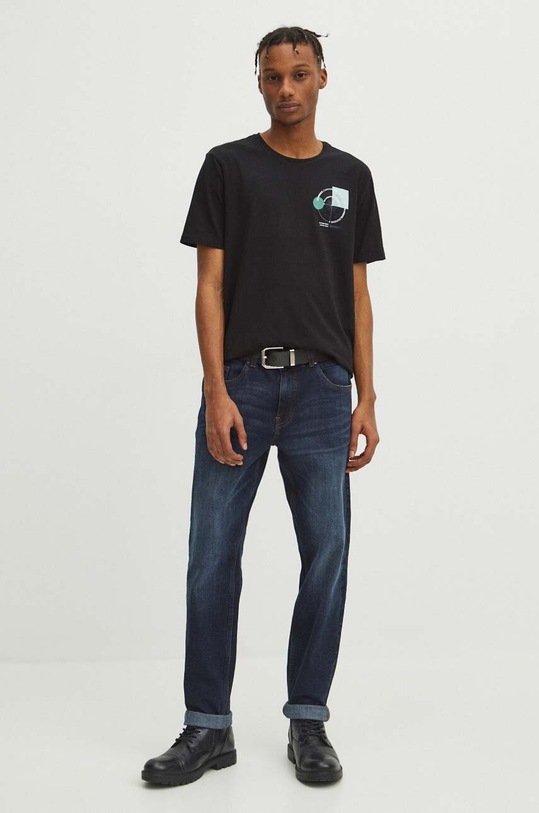 T-shirt bawełniany męski z domieszką elastanu z nadrukiem kolor czarny RW23.TSM917 czarny RW23