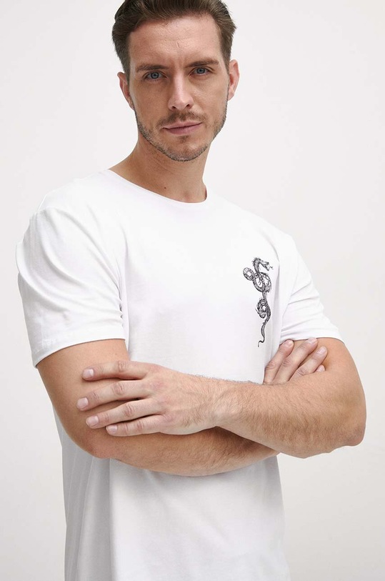 T-shirt męski z domieszką elastanu z nadrukiem kolor biały biały RW23.TSM921