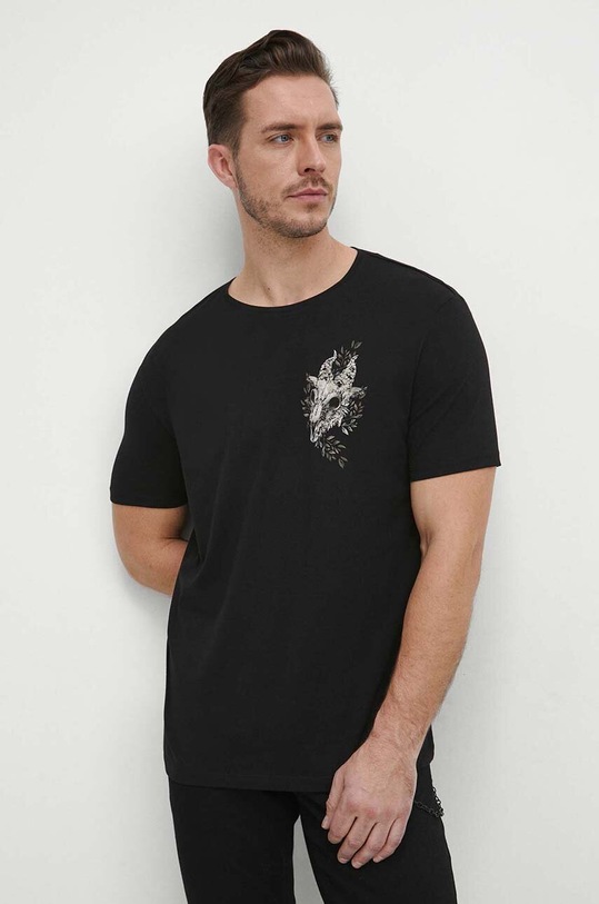 Odzież T-shirt bawełniany męski z domieszką elastanu z nadrukiem kolor czarny RW23.TSM922 czarny