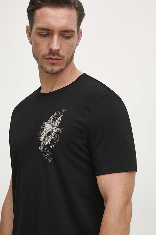 T-shirt bawełniany męski z domieszką elastanu z nadrukiem kolor czarny czarny RW23.TSM922