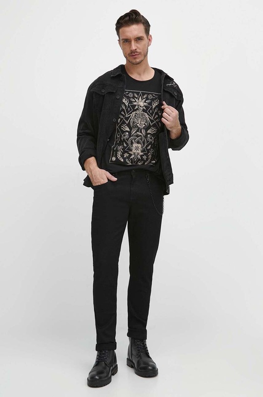 T-shirt bawełniany męski z domieszką elastanu z nadrukiem kolor czarny RW23.TSM924 czarny RW23