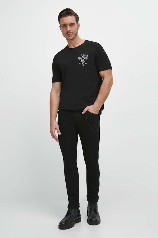 T-shirt bawełniany męski z domieszką elastanu z nadrukiem kolor czarny RW23.TSM925 czarny RW23