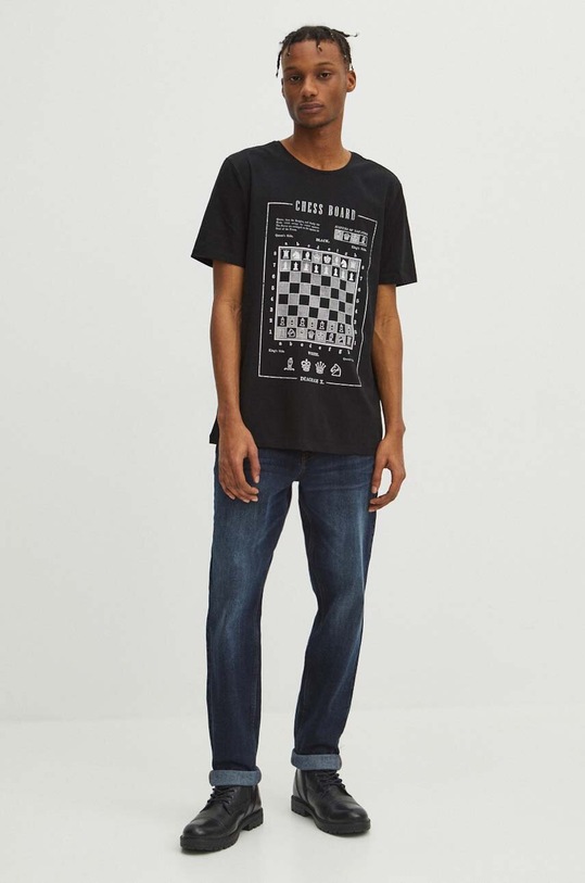 T-shirt bawełniany męski z domieszką elastanu z nadrukiem kolor czarny RW23.TSM932 czarny RW23