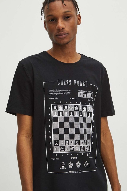 T-shirt bawełniany męski z domieszką elastanu z nadrukiem kolor czarny czarny RW23.TSM932
