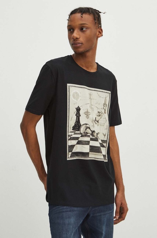 T-shirt bawełniany męski z domieszką elastanu z nadrukiem kolor czarny RW23.TSM933 czarny RW23