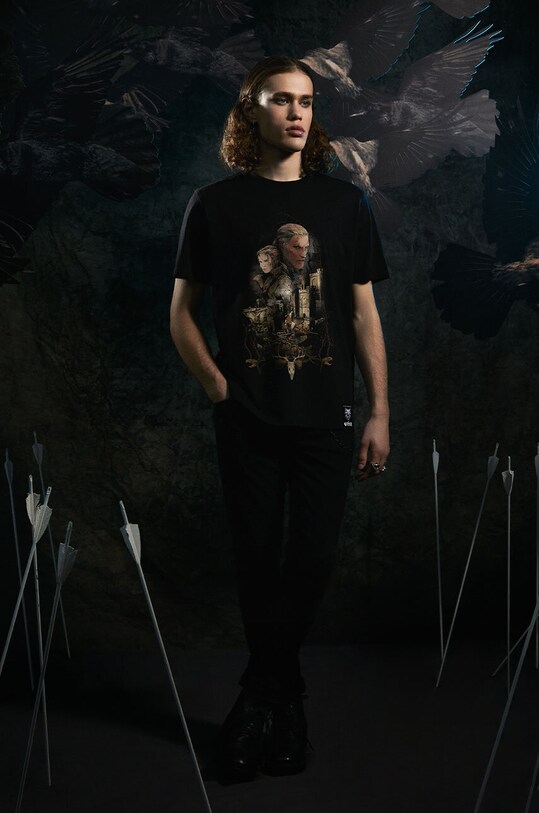 T-shirt bawełniany męski z kolekcji The Witcher x Medicine kolor czarny okrągły czarny RW23.TSM984
