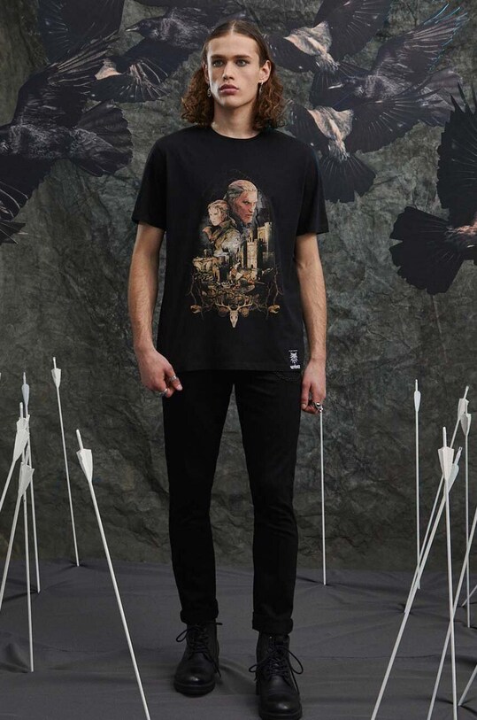 Odzież T-shirt bawełniany męski z kolekcji The Witcher x Medicine kolor czarny RW23.TSM984 czarny