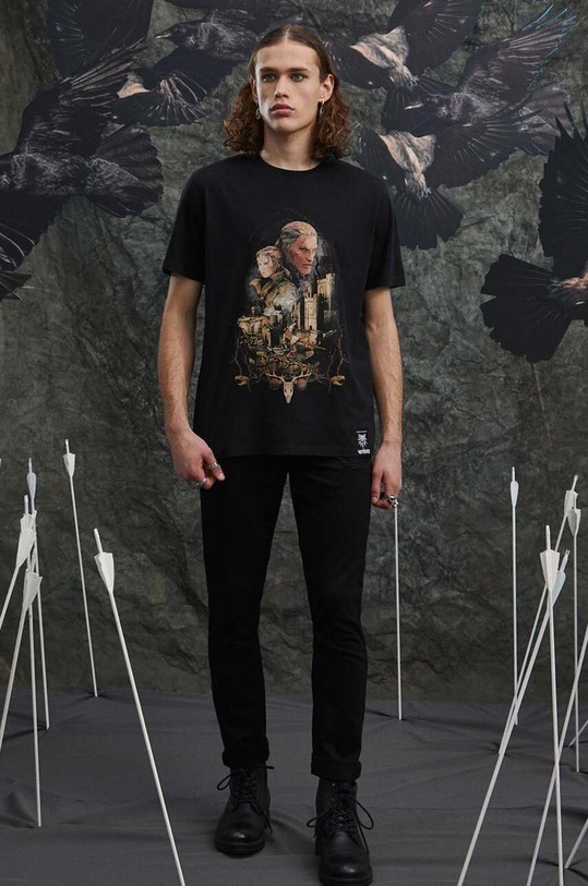 Oblečenie Bavlnené tričko pánske z kolekcie The Witcher x Medicine čierna farba RW23.TSM984 čierna