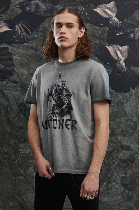 Bavlnené tričko pánske z kolekcie The Witcher x Medicine šedá farba RW23.TSM989 sivá RW23