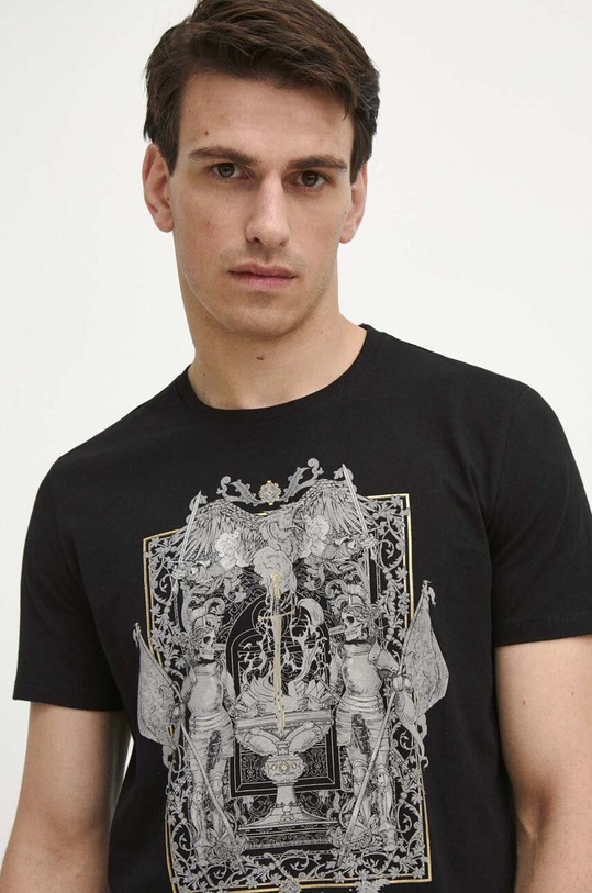 T-shirt bawełniany męski z nadrukiem kolor czarny okrągły czarny RW23.TSMA10