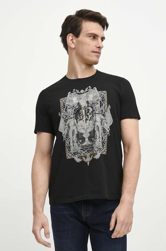 T-shirt bawełniany męski z nadrukiem kolor czarny czarny RW23.TSMA10