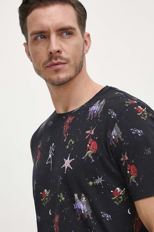 T-shirt bawełniany męski wzorzysty kolor czarny bawełna czarny RW23.TSMA21