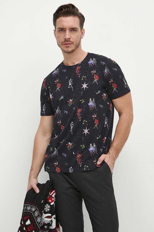 Bavlnené tričko pánske so vzorom čierna farba čierna RW23.TSMA21