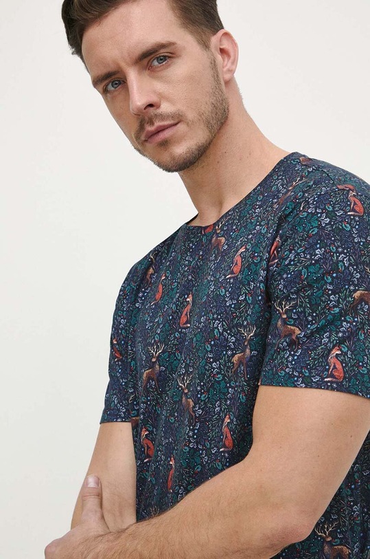 T-shirt bawełniany męski wzorzysty kolor granatowy bawełna granatowy RW23.TSMA22