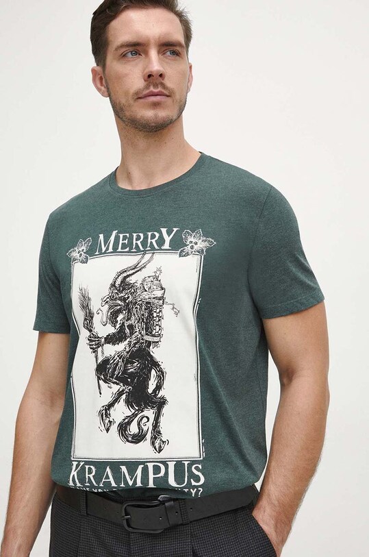 T-shirt męski z nadrukiem kolor zielony zielony RW23.TSMA24
