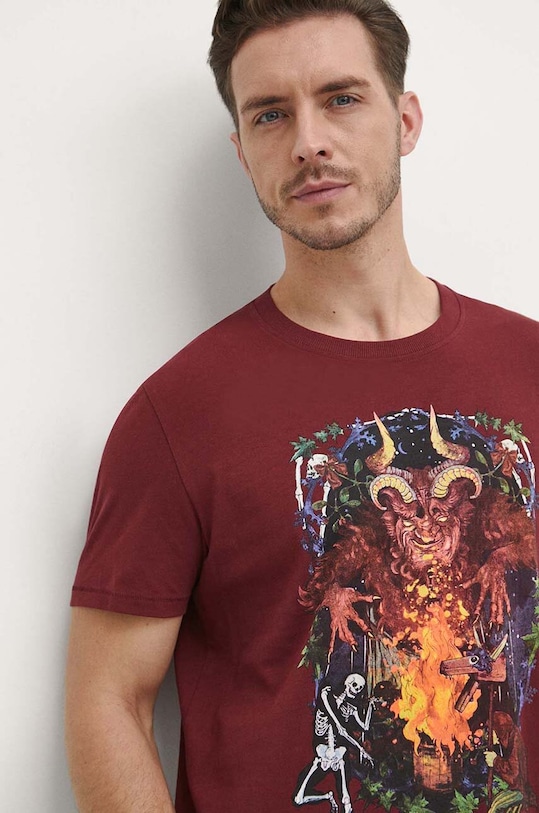 T-shirt bawełniany męski z nadrukiem kolor bordowy okrągły bordowy RW23.TSMA25