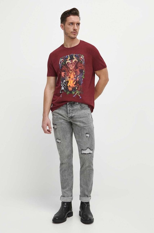 T-shirt bawełniany męski z nadrukiem kolor bordowy RW23.TSMA25 bordowy RW23