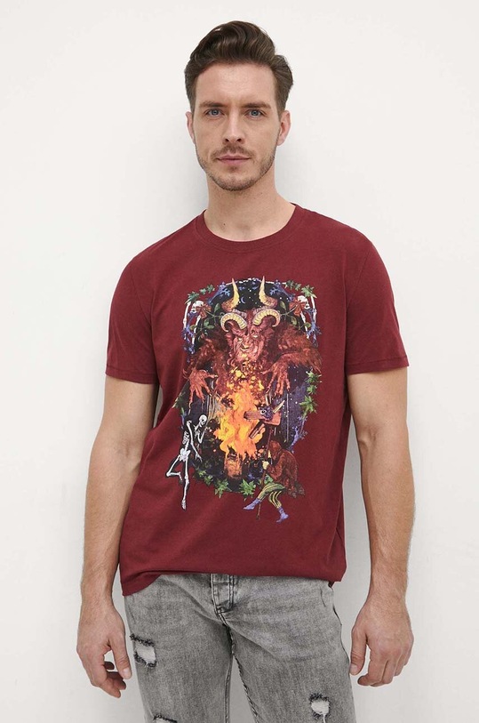 Odzież T-shirt bawełniany męski z nadrukiem kolor bordowy RW23.TSMA25 bordowy