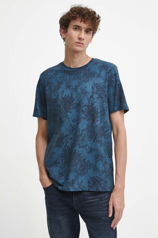 T-shirt bawełniany męski wzorzysty kolor turkusowy bawełna turkusowy RW23.TSMA30