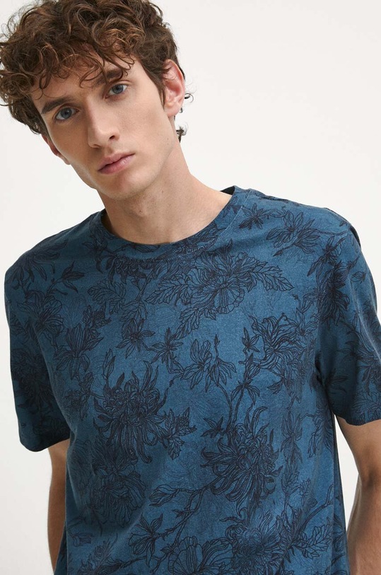 T-shirt bawełniany męski wzorzysty kolor turkusowy turkusowy RW23.TSMA30