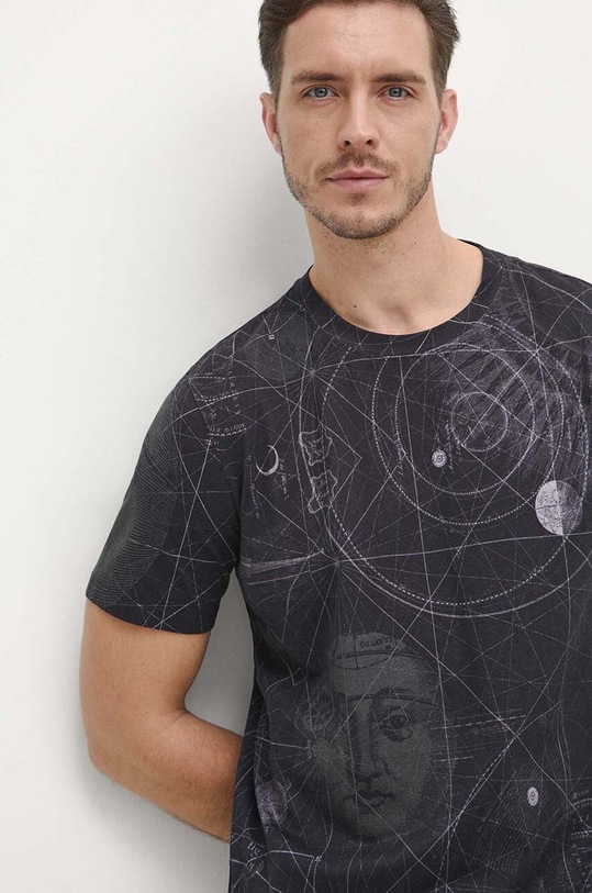T-shirt bawełniany męski wzorzysty kolor czarny bawełna czarny RW23.TSMA31