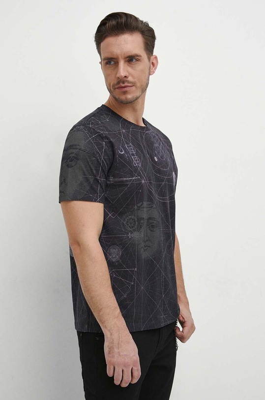 T-shirt bawełniany męski wzorzysty kolor czarny czarny RW23.TSMA31