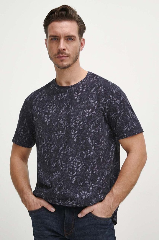 T-shirt bawełniany męski z domieszką elastanu wzorzysty kolor czarny wzorzyste czarny RW23.TSMB30