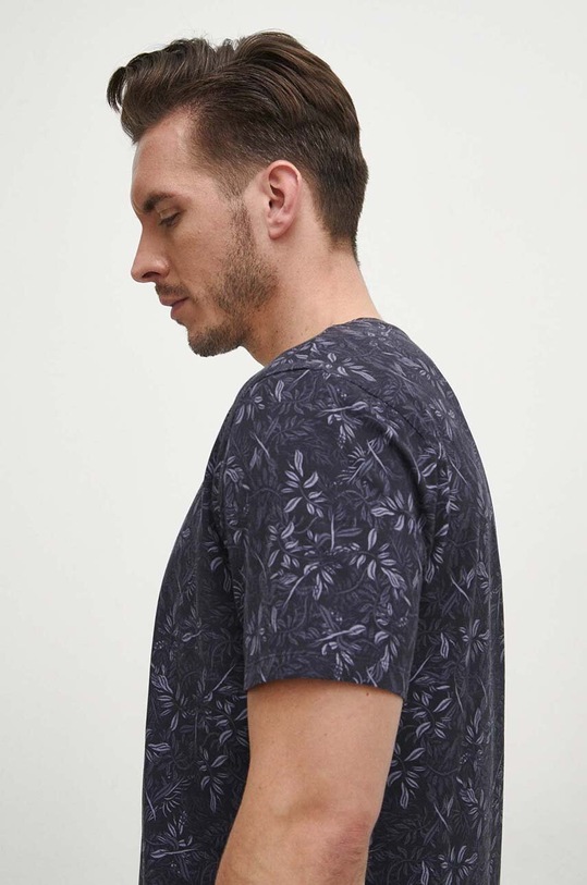 T-shirt bawełniany męski z domieszką elastanu wzorzysty kolor czarny RW23.TSMB30 czarny