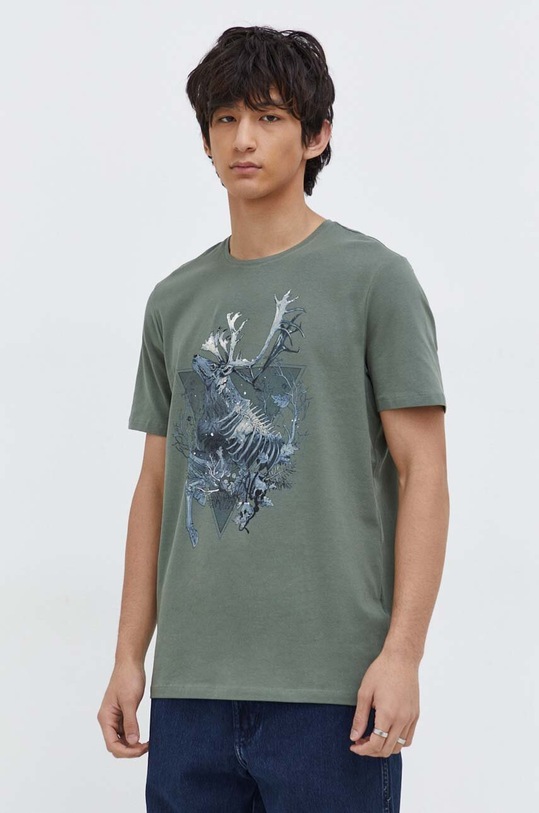 T-shirt bawełniany męski z domieszką elastanu z nadrukiem kolor zielony RW23.TSMB40 zielony RW23
