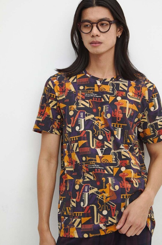 T-shirt bawełniany męski wzorzysty kolor multicolor bawełna multicolor RW23.TSMC10