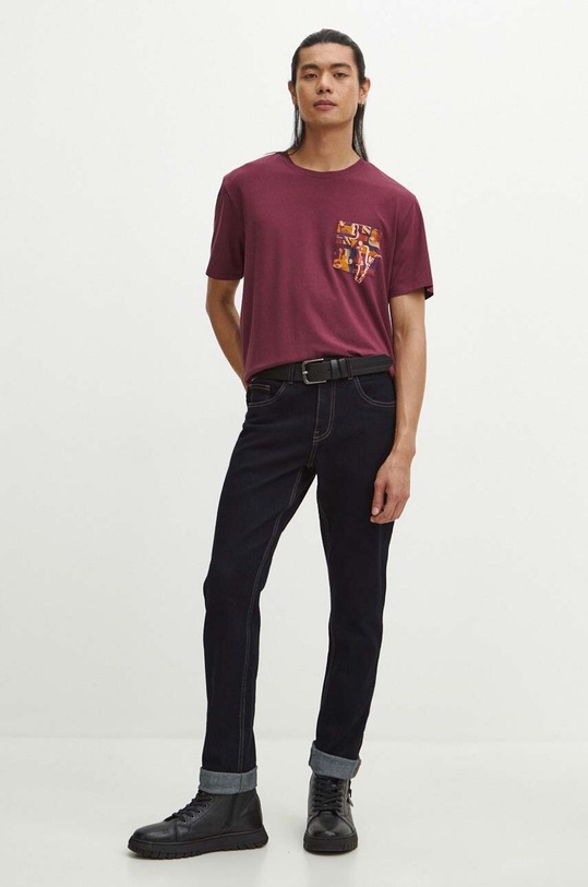 T-shirt bawełniany męski z domieszką elastanu z nadrukiem kolor bordowy RW23.TSMC12 bordowy RW23