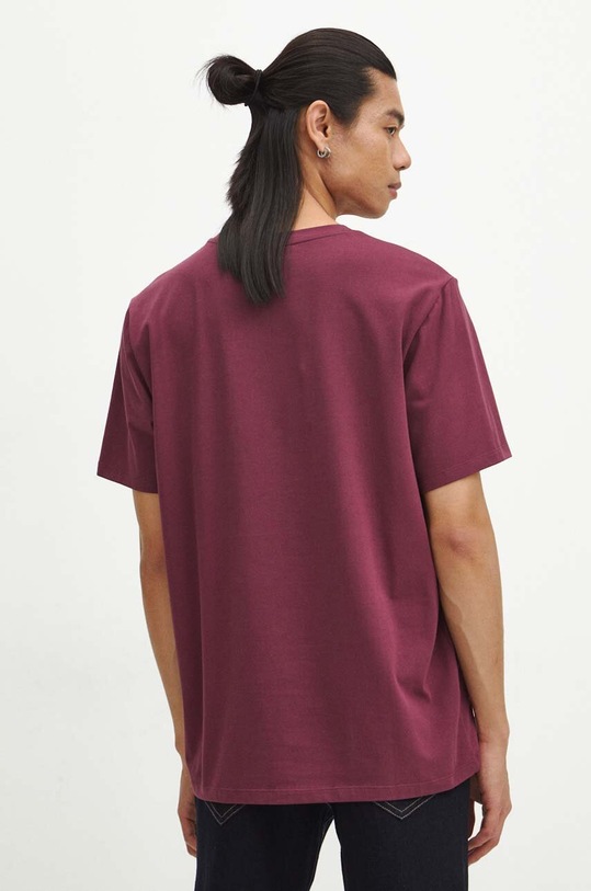 Odzież T-shirt bawełniany męski z domieszką elastanu z nadrukiem kolor bordowy RW23.TSMC12 bordowy