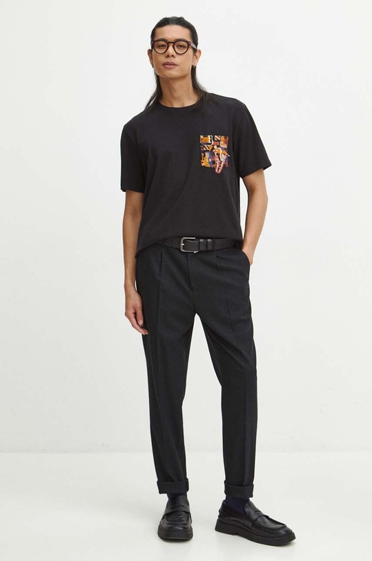 T-shirt bawełniany męski z domieszką elastanu z nadrukiem kolor czarny RW23.TSMC12 czarny RW23