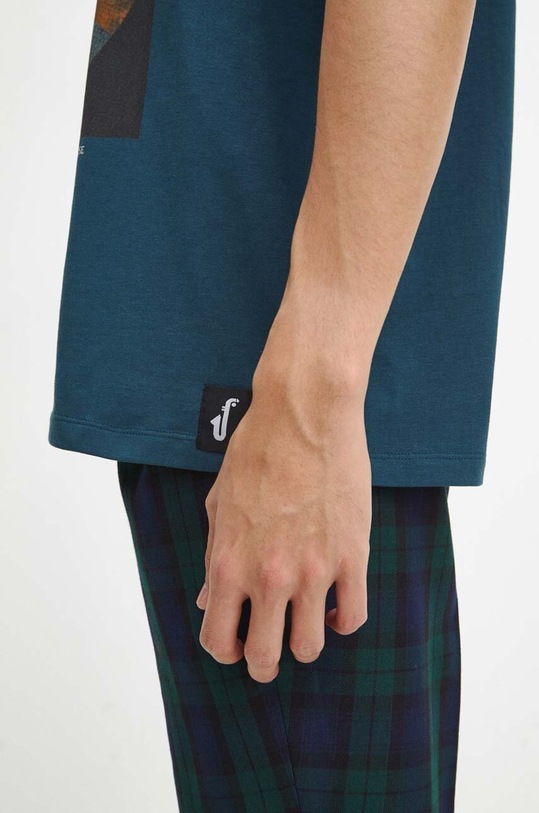 T-shirt bawełniany męski z domieszką elastanu z nadrukiem kolor turkusowy RW23.TSMC14 turkusowy