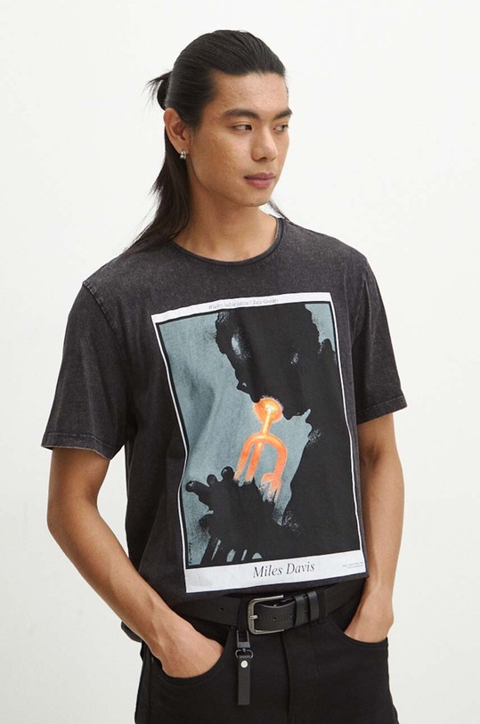 T-shirt bawełniany męski z nadrukiem kolor szary okrągły szary RW23.TSMC17