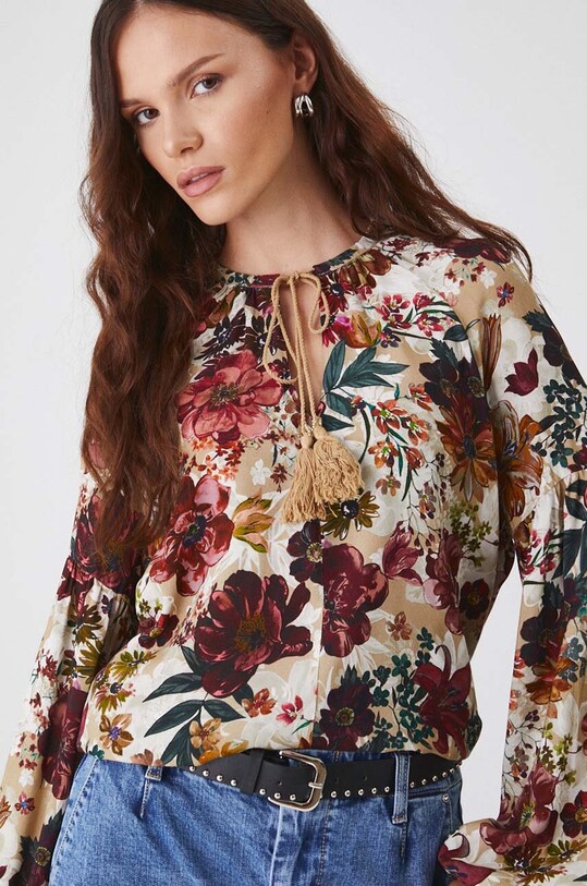 Bluzka damska regular wzorzysta kolor turkusowy multicolor RW24.BDD050