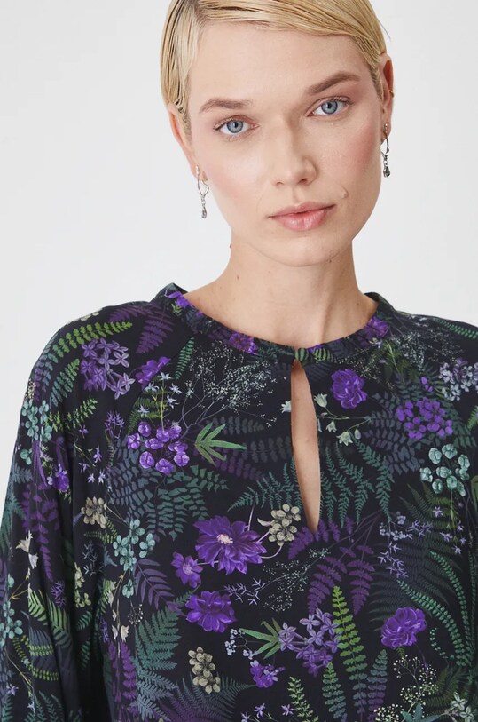Bluzka damska regular wzorzysta kolor czarny czarny RW24.BDD070