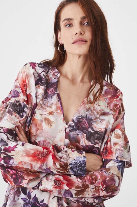 Bluzka damska regular w kwiaty kolor beżowy beżowy RW24.BDD400