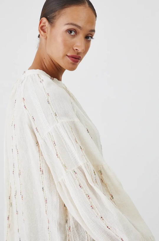 Bluzka lniana damska oversize z fakturą kolor beżowy RW24.BDD570 beżowy